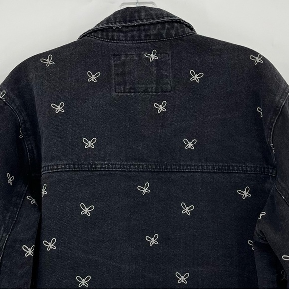 Stoosh Vintage Denim Black Butterfly Print Cropped Jean Jacket Size Large - Picture 6 of 8